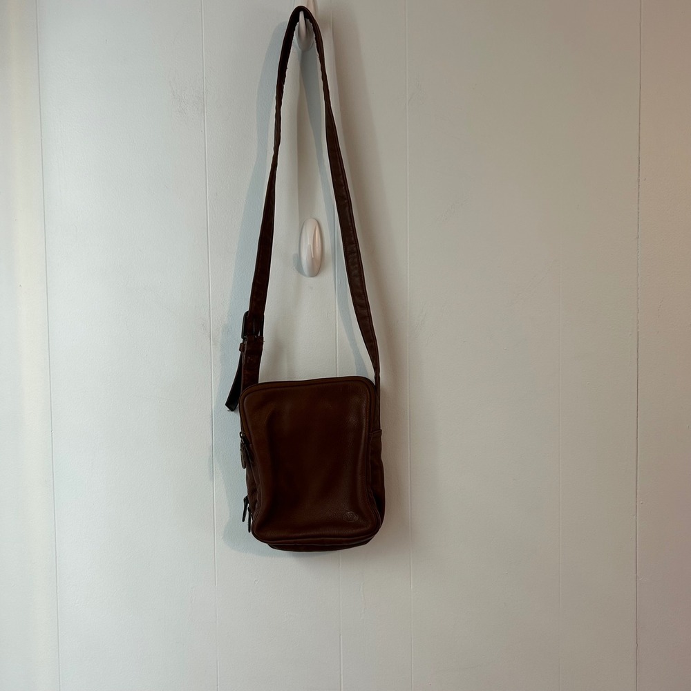 SAS Brown Leather Crossbody‎ Bag Adjustable Strap Zip Closure